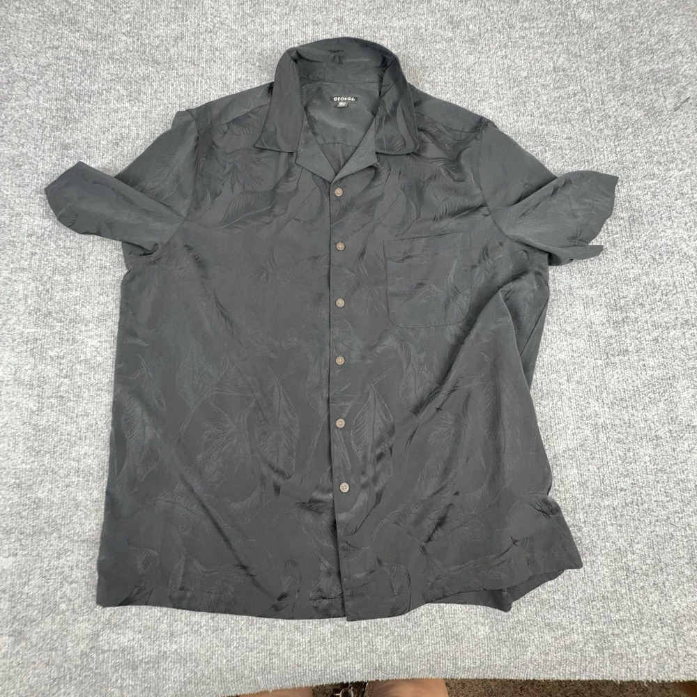 George Shirt Mens 2XL Black Tropical Floral Short Sleeve Button Up Casual